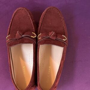 Cole Haan Burgundy Suede Loafers with Gold Accents